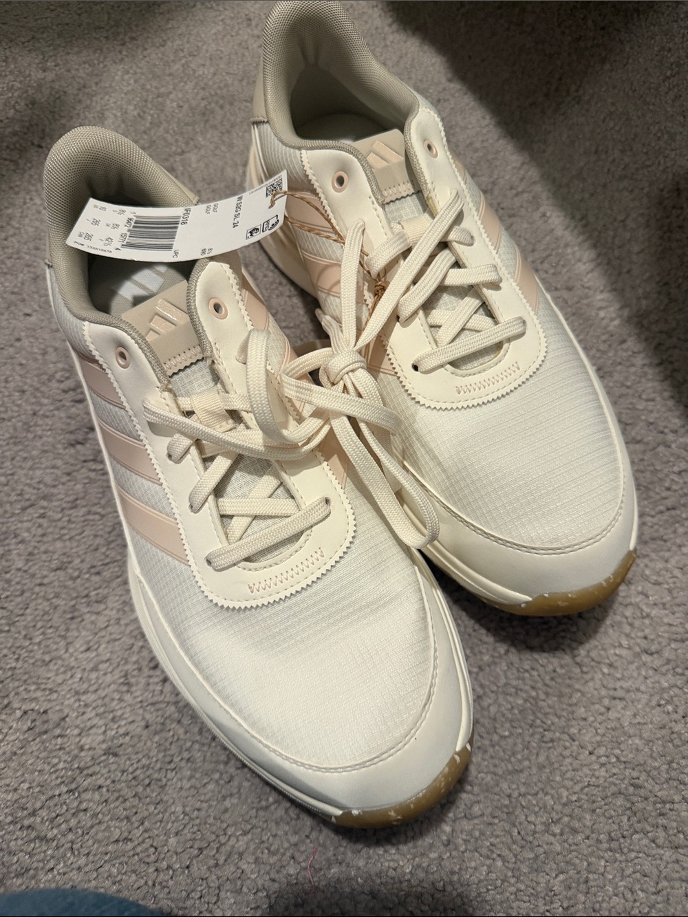 Women’s Casual Golf Sneakers in Cream and Light Pink Adidas Spikeless Leather